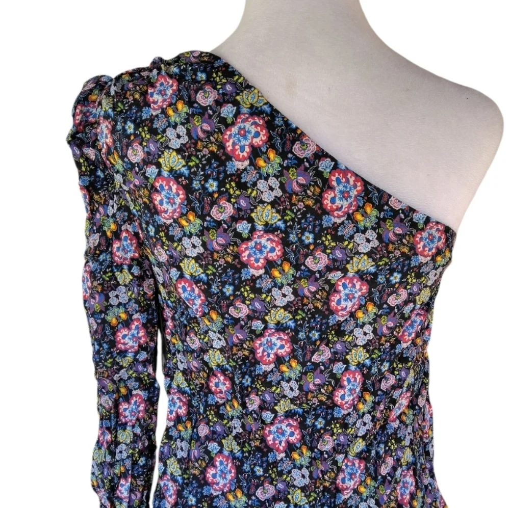 Nordstrom Frame All Over Floral One Shoulder Blouse Multicolor Size XS NWT - Picture 8 of 12